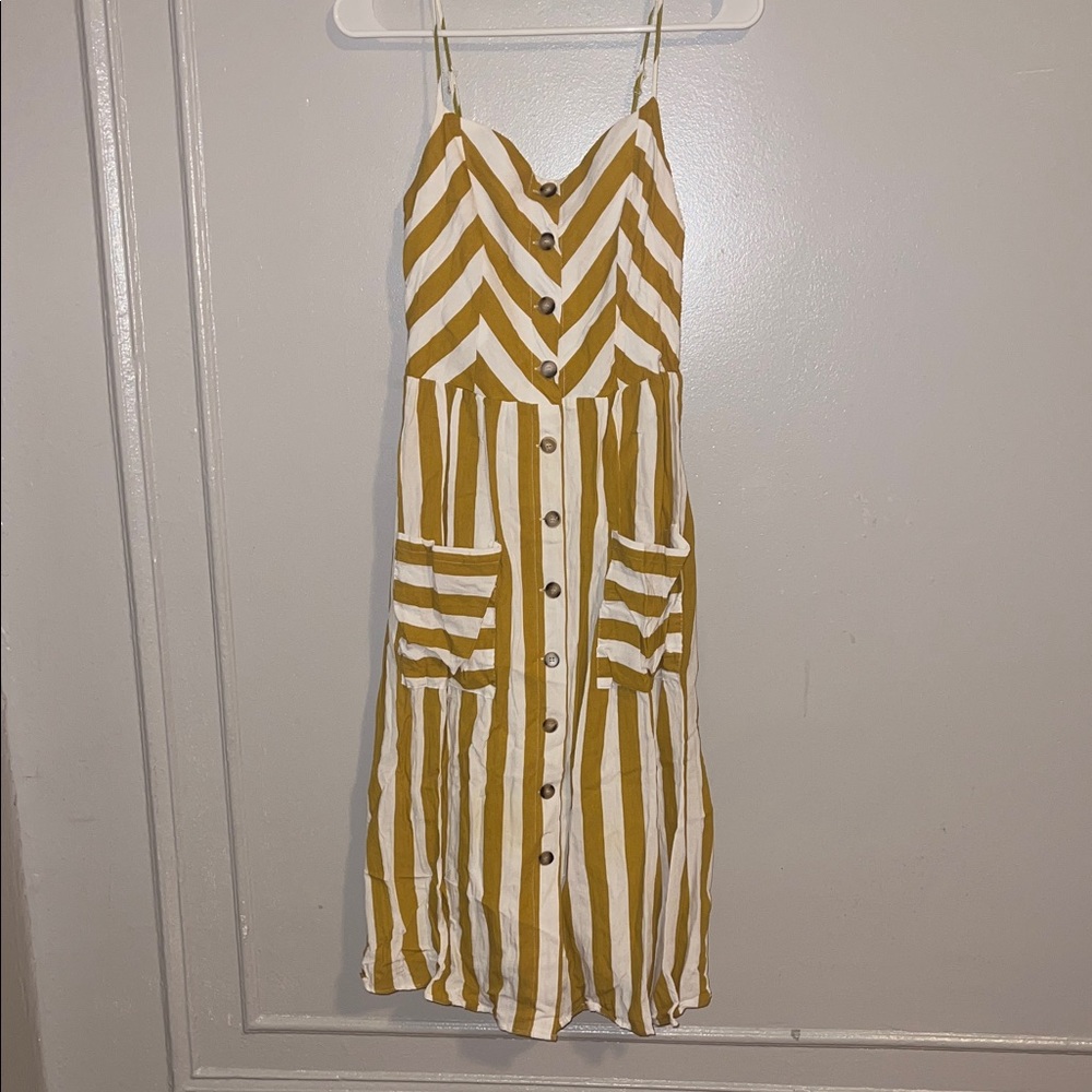 SHEIN Mustard and White Striped Midi Dress